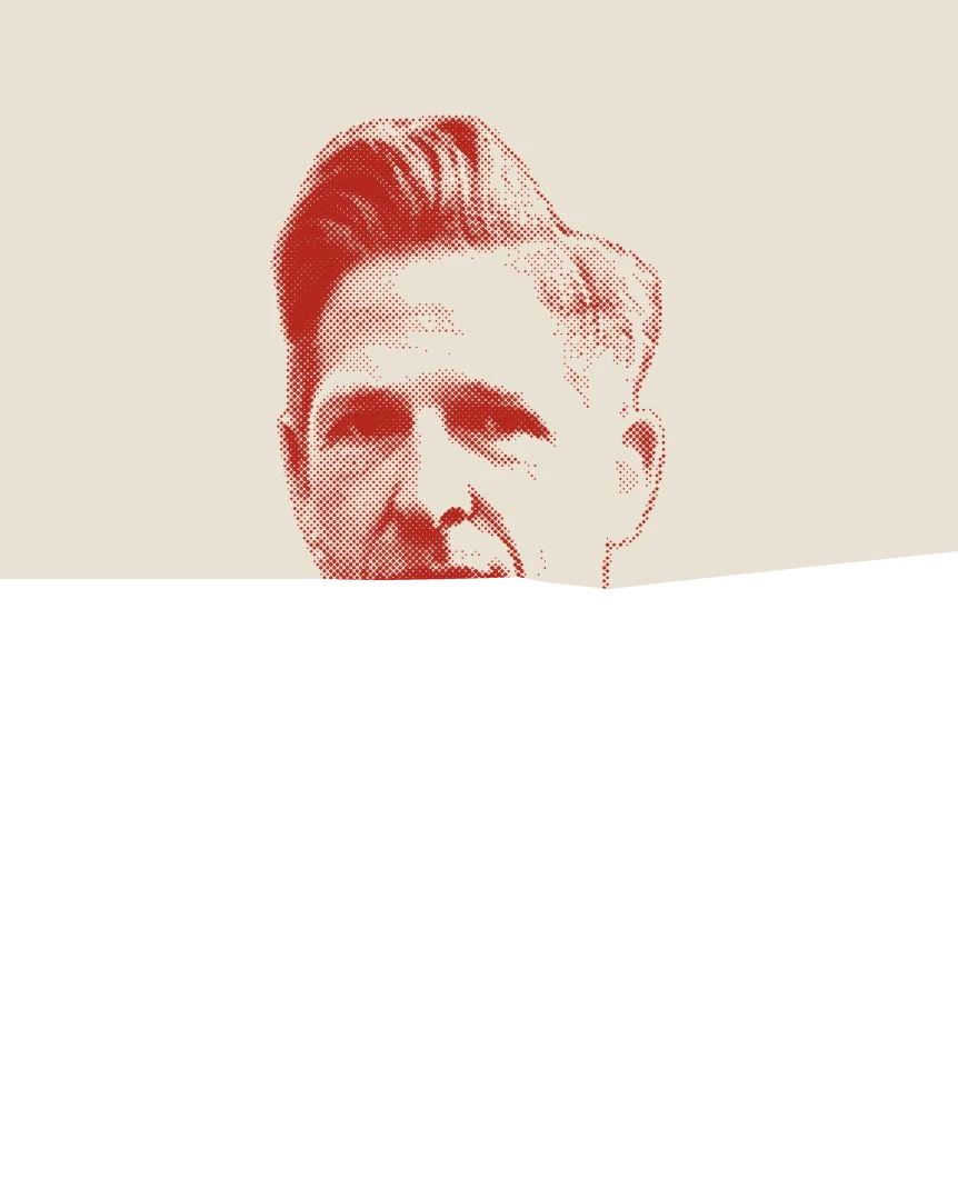 Halftone red portrait of Rich Lines holding a placard that reads: Rich Lines is not explicitly identified as a poet.